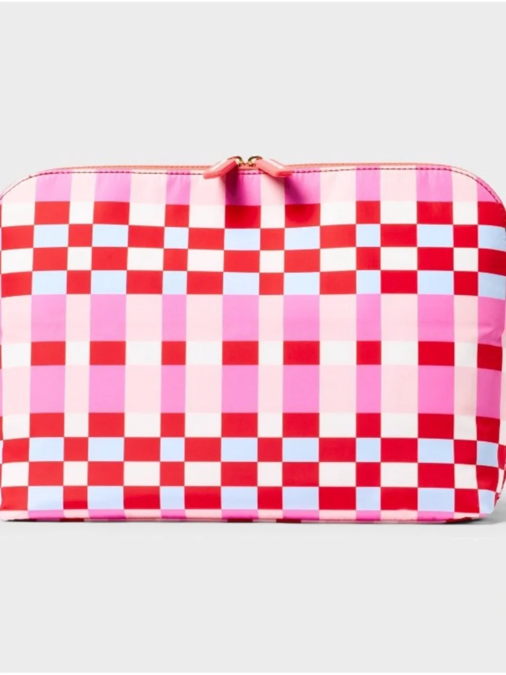 Sonia Kashuk Fold open makeup bag plaid pink NWT